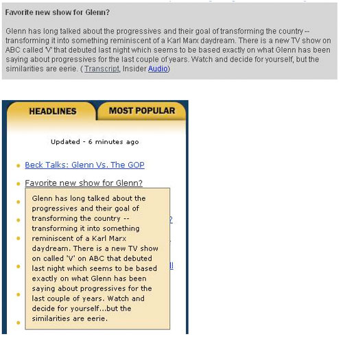 Screen capture of Glenn Beck's daily email newsletter