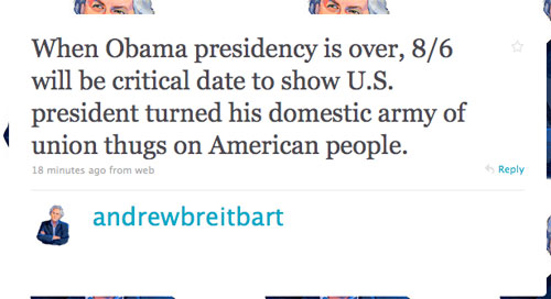 Screen capture of  Andrew Breitbart's Twitter feed