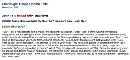 Limbaugh: I Hope Obama Fails