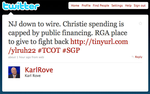 Screen capture of Karl Rove's Twitter Feed