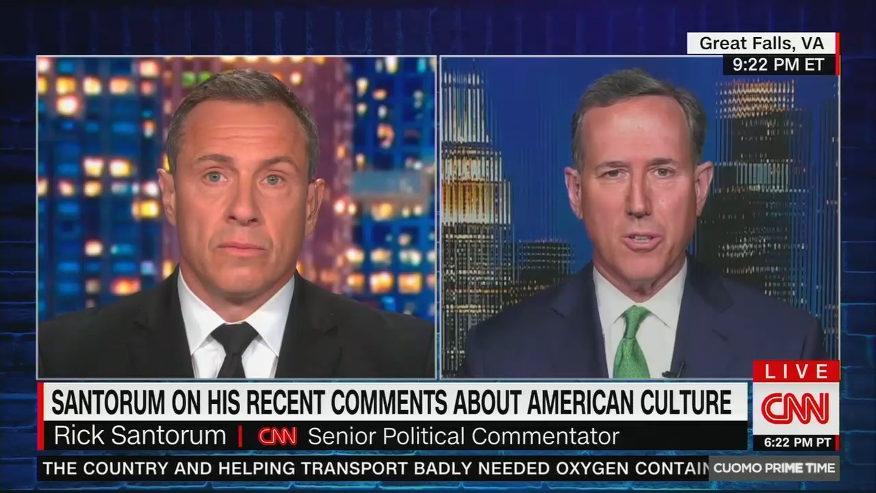 On CNN, Rick Santorum tries to walk back his remarks about Native