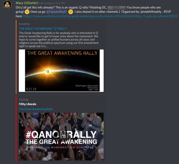 Eventbrite QAnon page Discord
