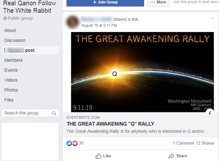 Eventbrite QAnon page Facebook