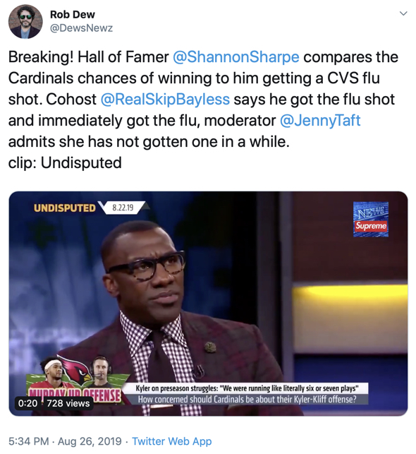 Rob Dew promotes Skip Bayless on vaccines 