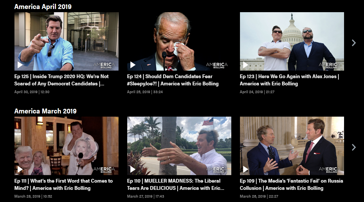 Screenshot of Bolling's show descriptions from the spring