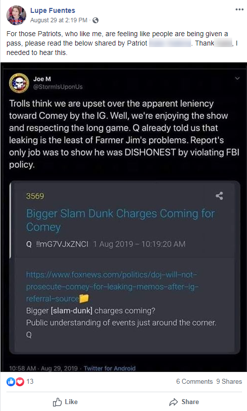 Fuentes Facebook QAnon