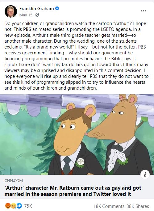 Franklin Graham's Facebook post about Arthur