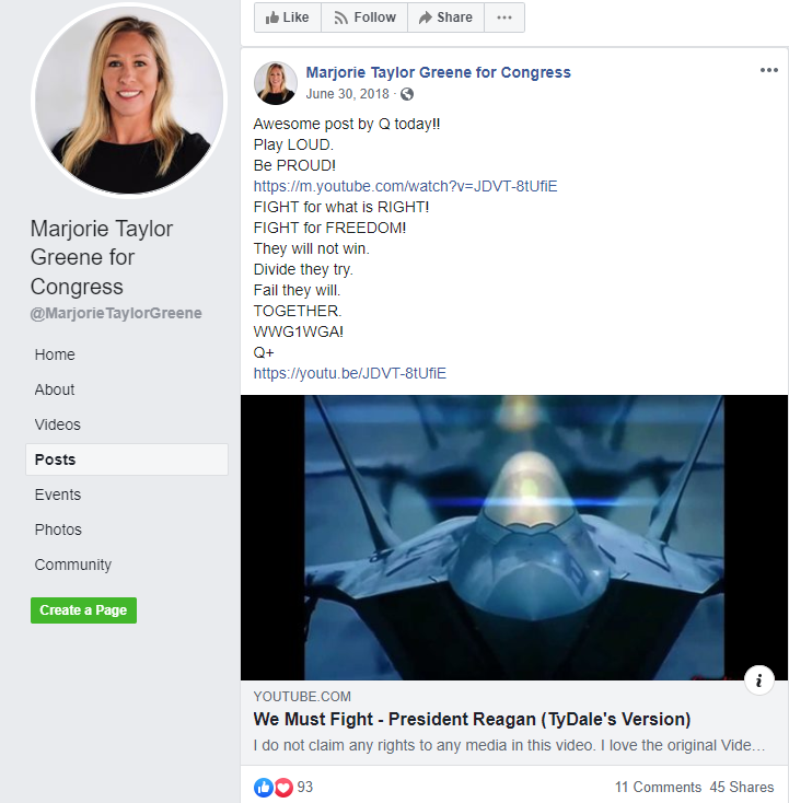 Marjorie Taylor Greene Facebook QAnon2