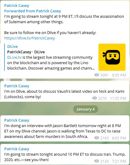 Patrick Casey Telegram DLive