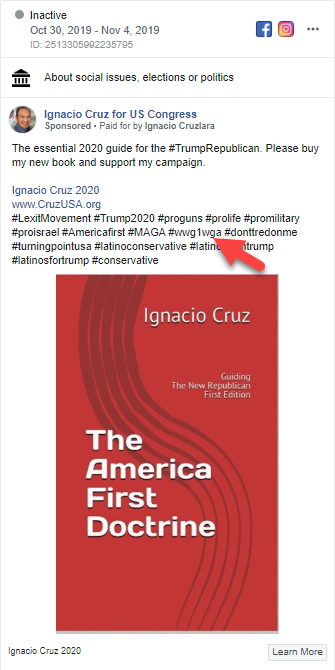 Ignacio Cruz Facebook ad QAnon