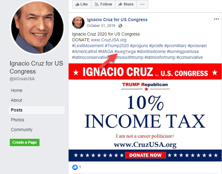 Ignacio Cruz Facebook campaign page QAnon1