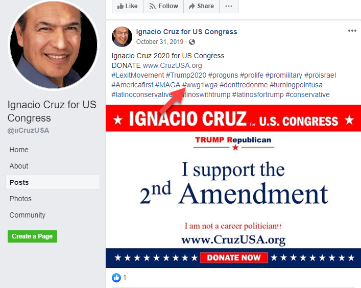 Ignacio Cruz Facebook campaign page QAnon2