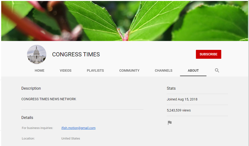 Congress Times YouTube about page