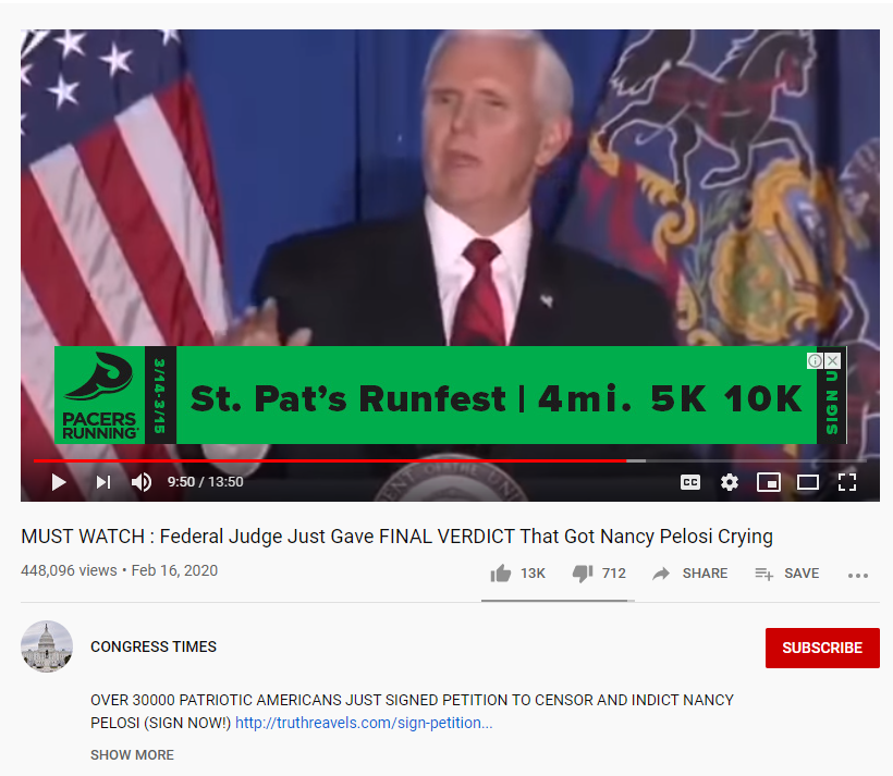 Congress Times YouTube false judge Pelosi video