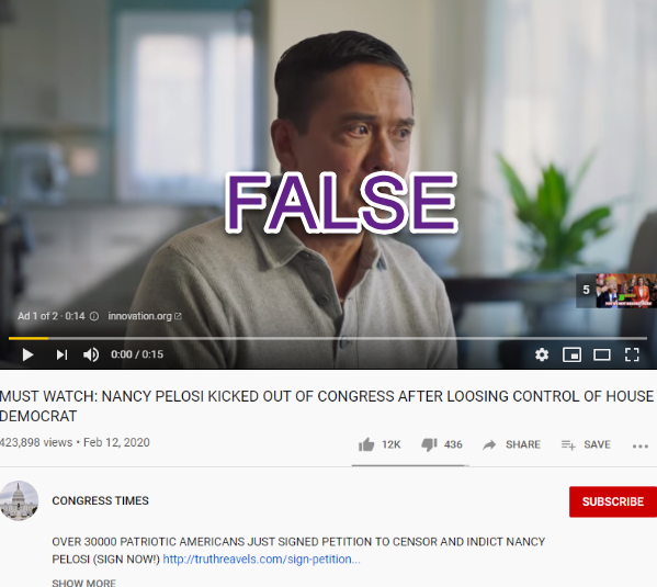 Congress Times YouTube false Pelosi Congress video
