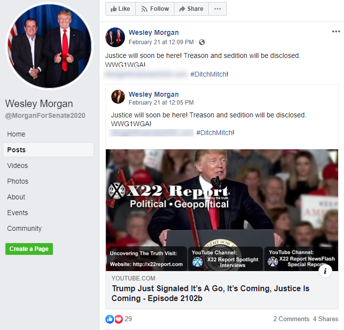 Wesley Morgan QAnon campaign Facebook post1