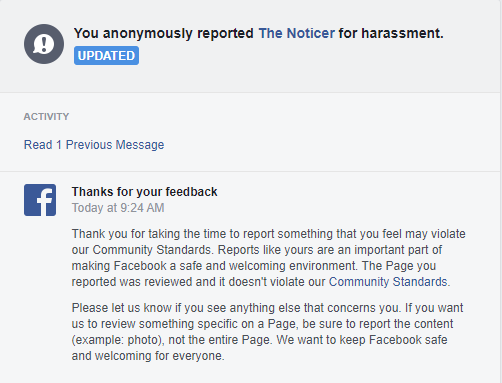 Telegram channel Facebook page response