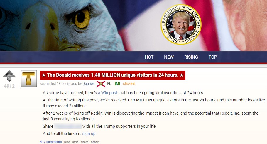 The Donald subreddit backup site JoeM post response