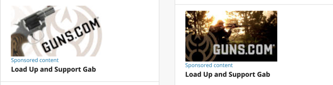 Two advertisements for Guns.com appear on Gab 