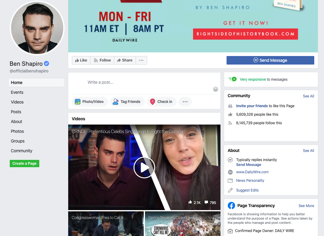 Ben Shapiro Facebook page_as of 20200320