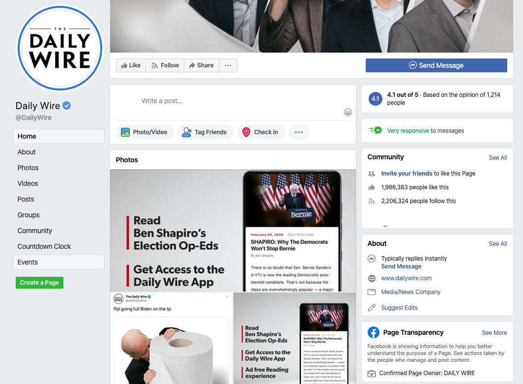 The Daily Wire Facebook page_as of 20200320