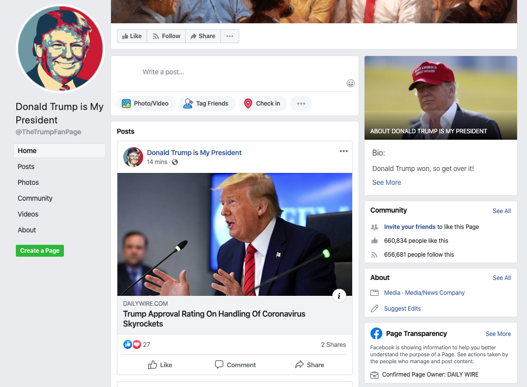 Donald Trump is My President Facebook page_as of 20200320