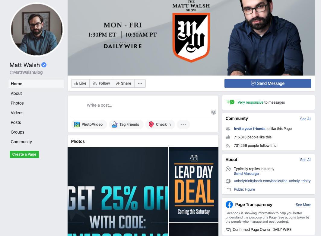 Matt Walsh Facebook page_as of 20200320