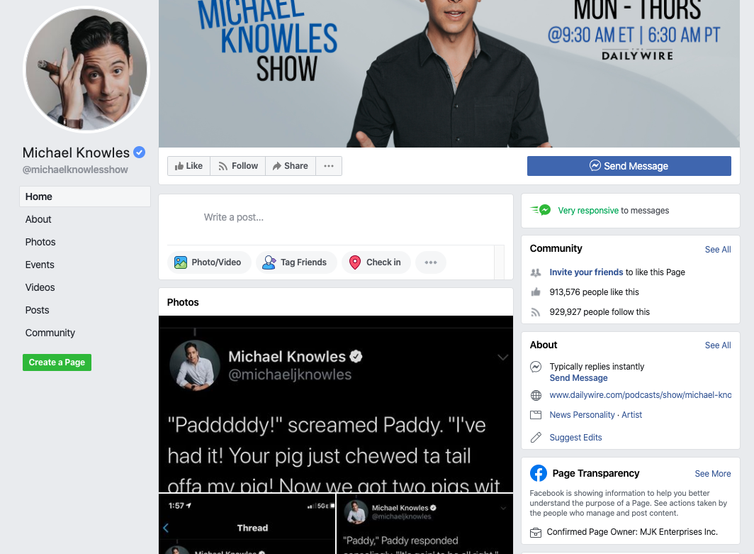Michael Knowles Facebook page_as of 20200320