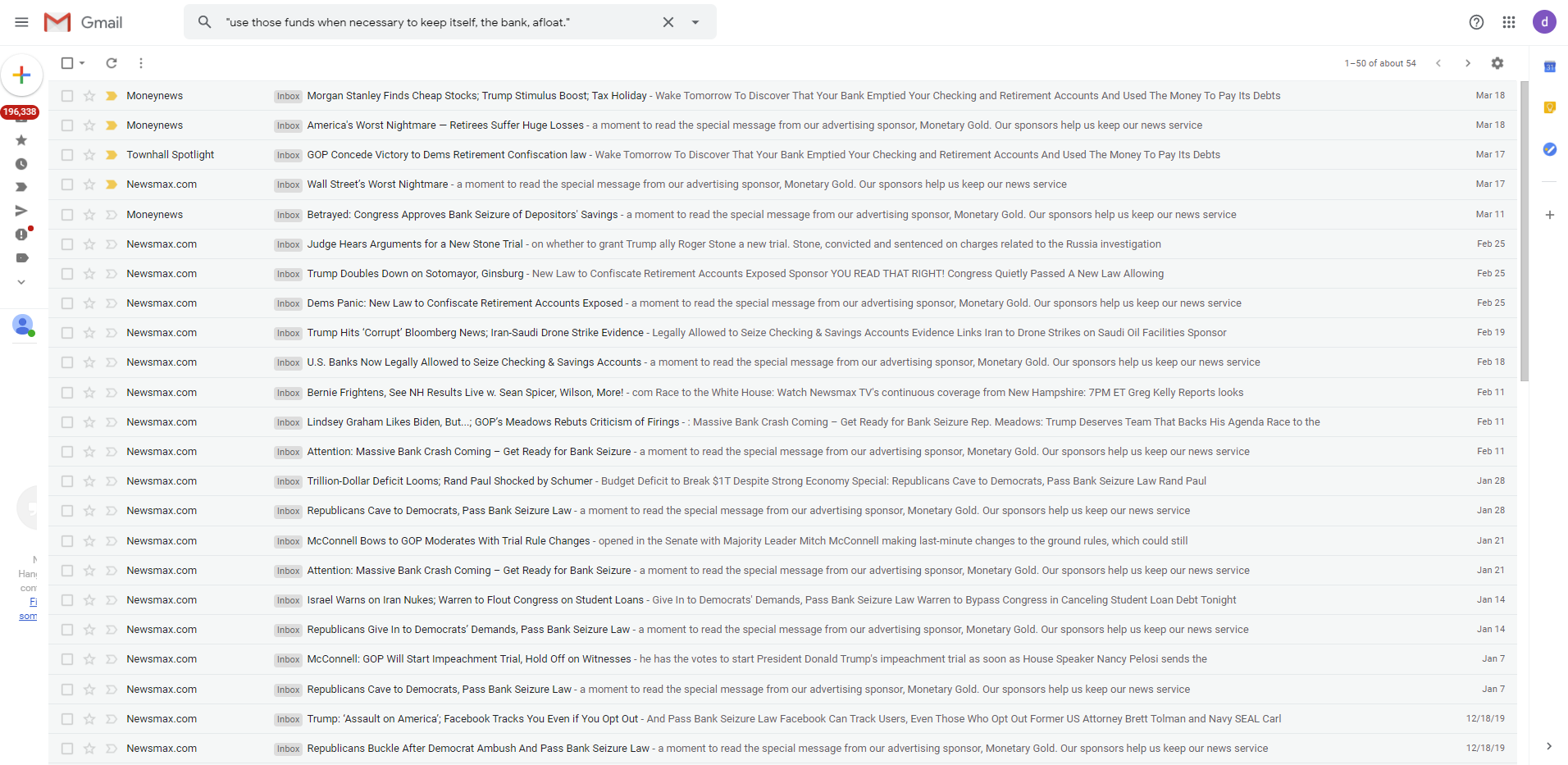 Search of Monetary Gold emails on Gmail