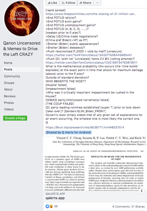 Q post coronavirus Facebook Android app