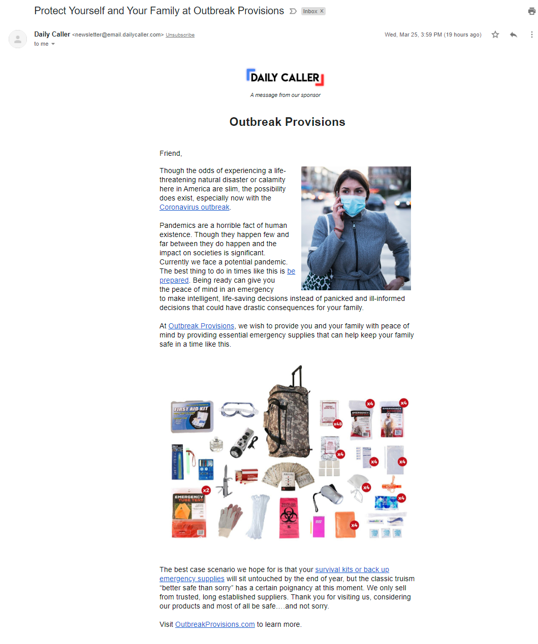 Daily Caller Outbreak Provisions email