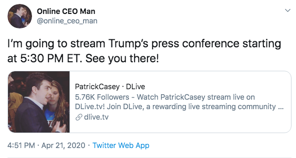 Online CEO Man DLive promotion