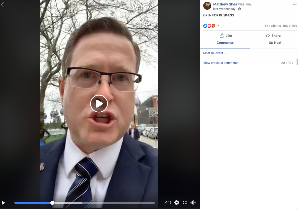 Image of Facebook post with a live video