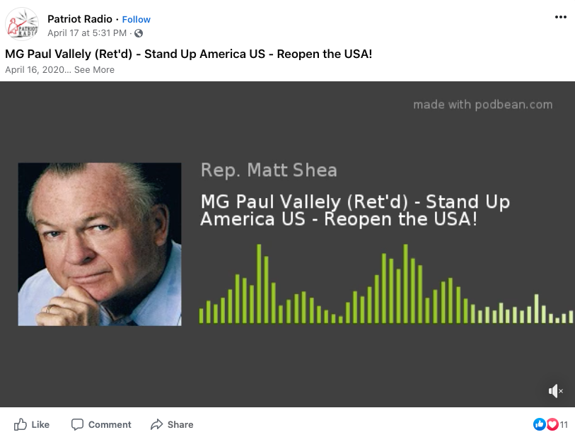 Image of post on Patriot Radio Facebook page