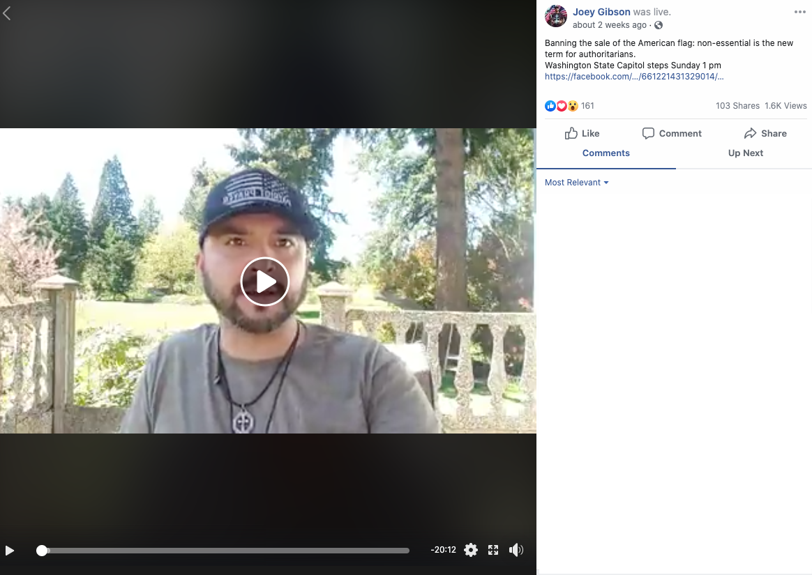 Image of Facebook post with a live video
