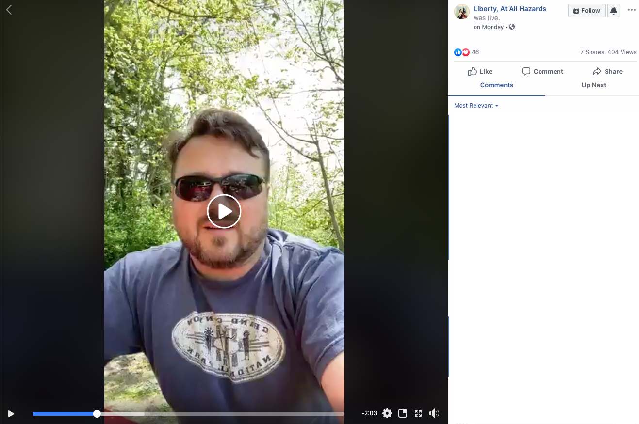 Image of Facebook post with a live video