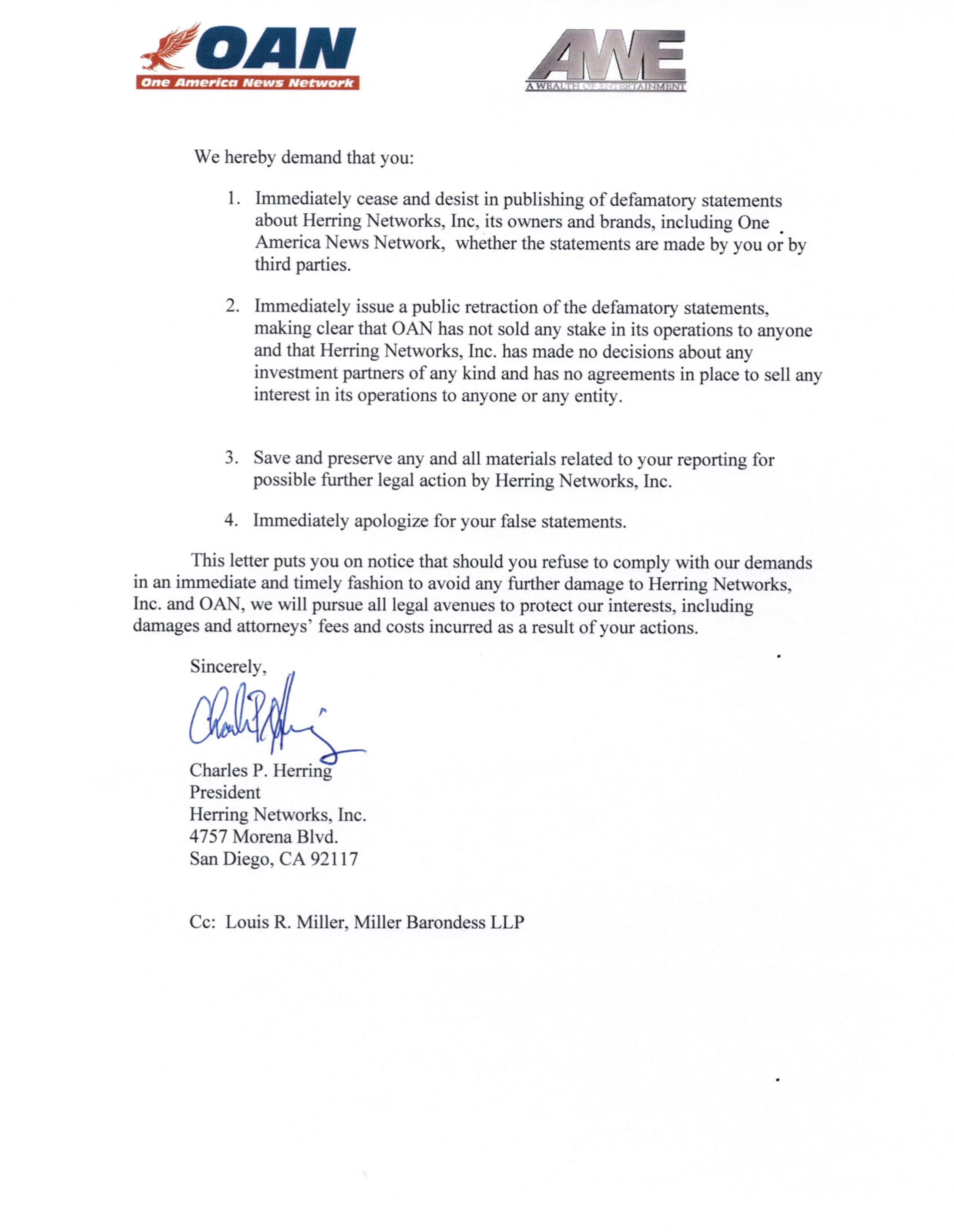OAN letter re Sherman 3