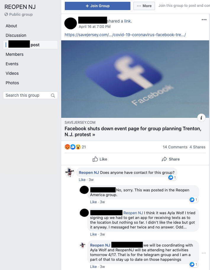 Image of post on group page