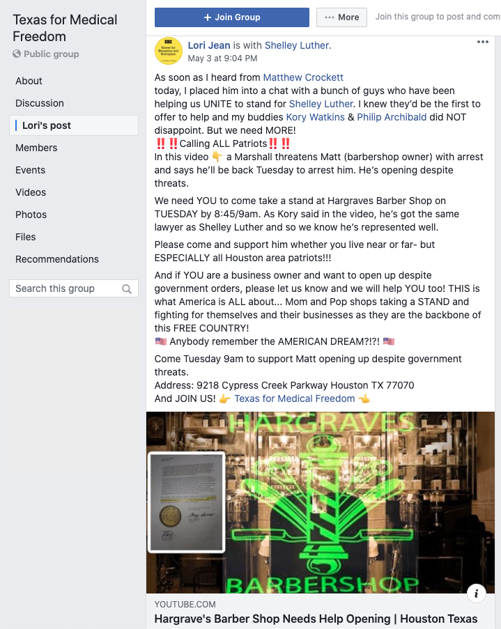 Image of post on group page