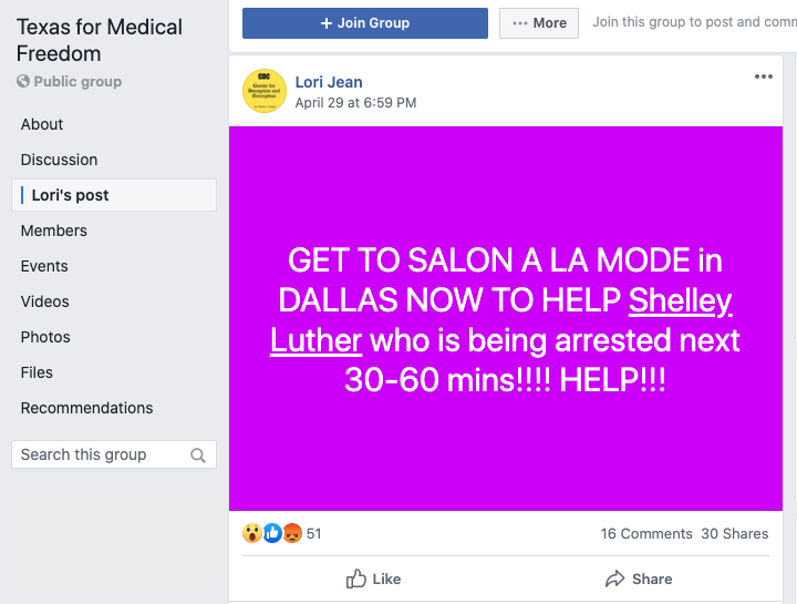 Image of post on group page