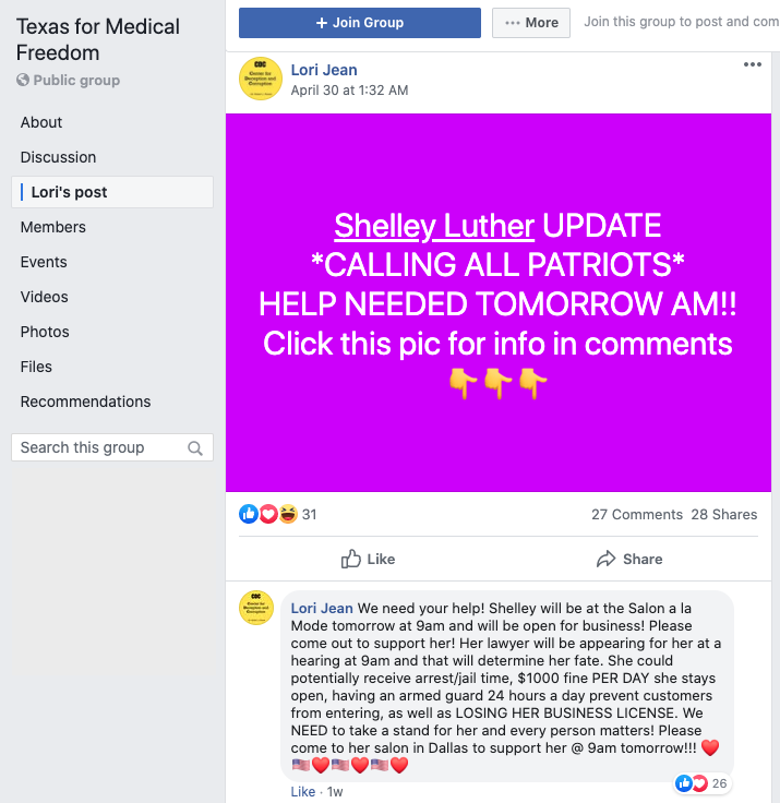 Image of post on group page