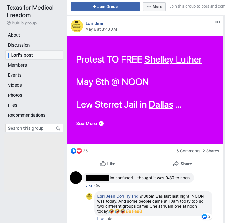 Image of post on group page