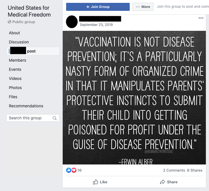 Image of post on group page