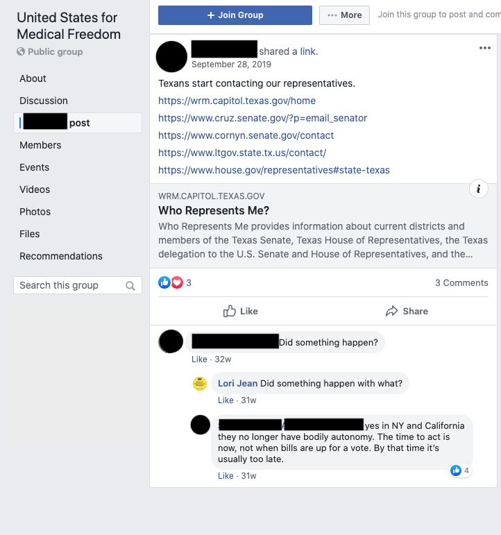 Image of post on group page