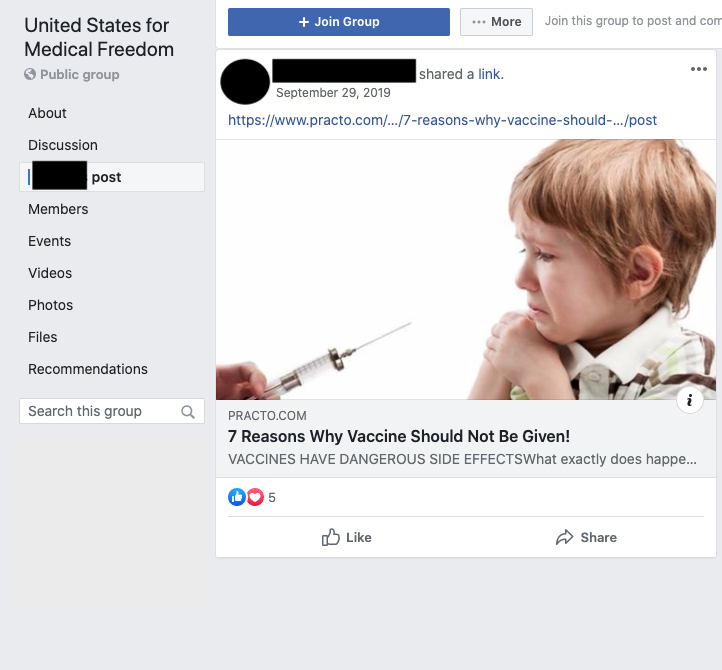 Image of post on group page