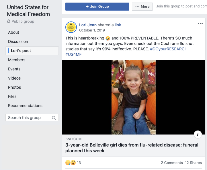 Image of post on group page