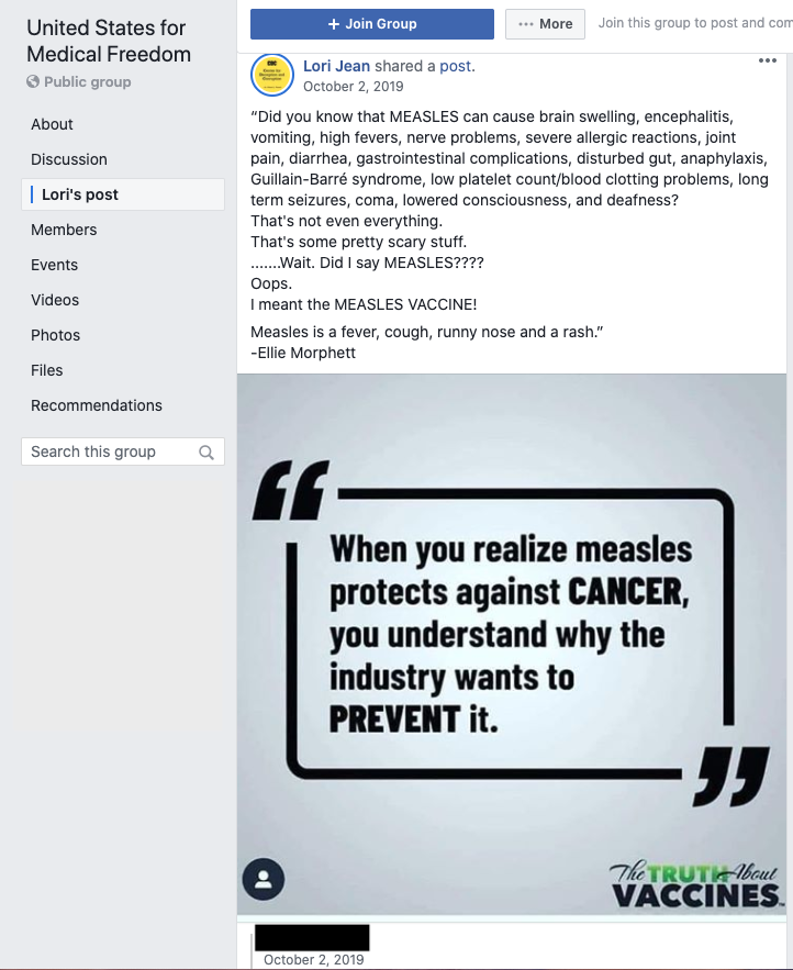 Image of post on group page