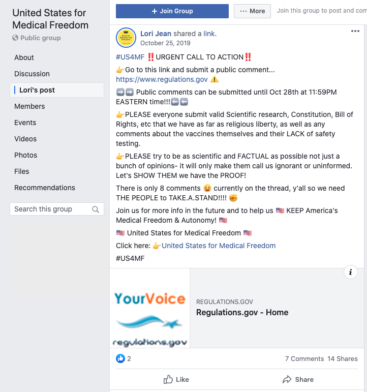 Image of post on group page