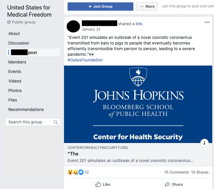 Image of post on group page