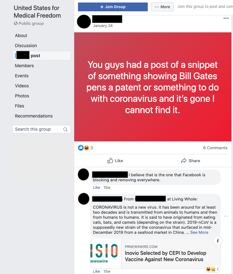 Image of post on group page